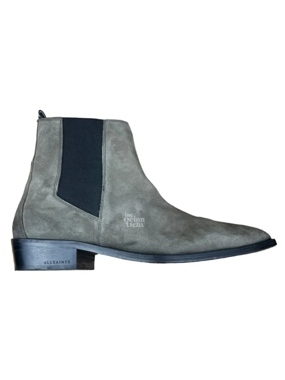 Size 12 All Saints Markus Suede Chelsea Boots 'Taupe' 34ZM0188-TPE Pre-Owned